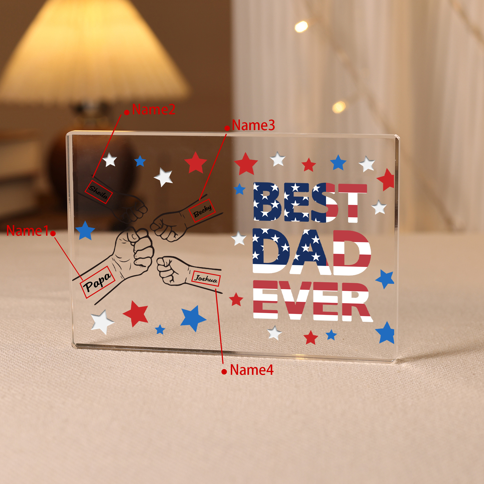 4 Names - Personalized Fist Family Acrylic Keepsake Customized Name Acrylic Home Decor Gift for Dad