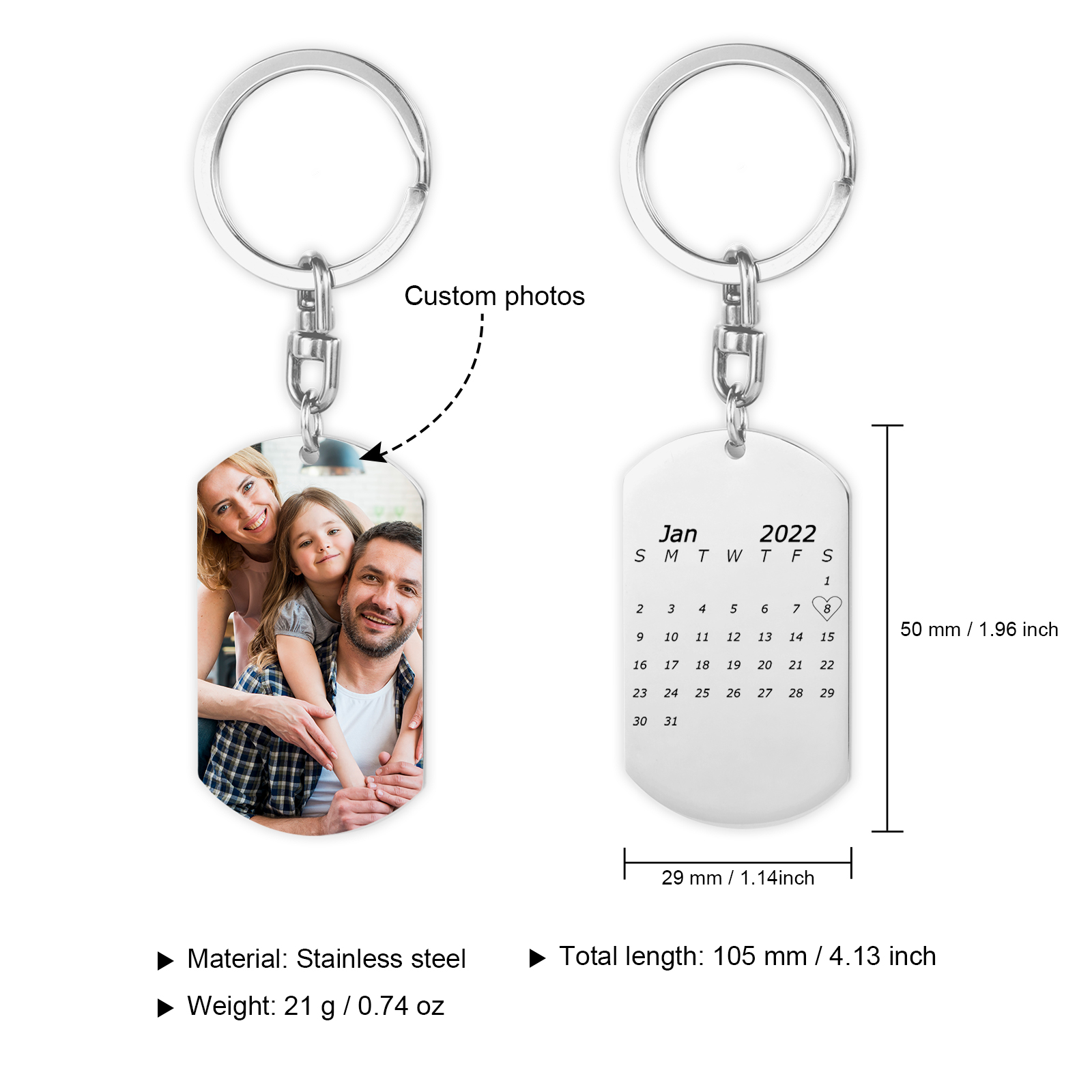 Personalized Photo Keychain with Engraving 1 Special Date Keyring Gifts for Love One