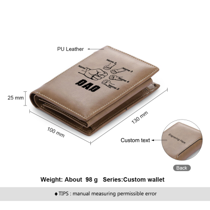 5 Names - Personalized Leather Men's Wallet Custom Text Wallet for Dad