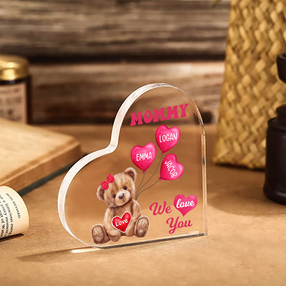 3 Names-Personalized Bear Acrylic Heart Keepsake Custom Text Acrylic Plaque Ornaments Gifts for Mom