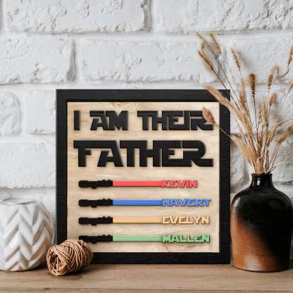 Personalized Star Wars Sign Father's Day Gifts - I AM THEIR FATHER - Wood Sign with 6 Names