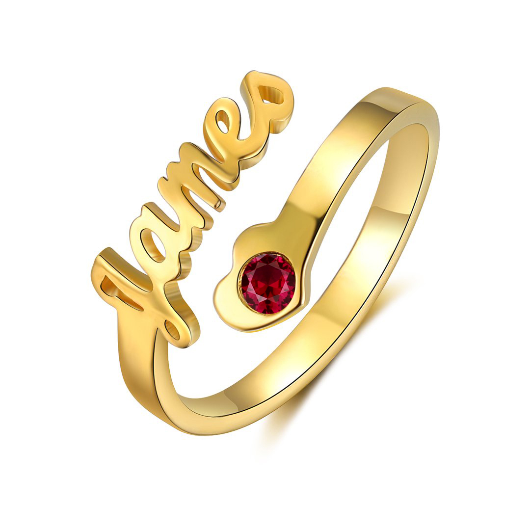 Personalized Heart Ring With Birthstone Custom 1 Name Ring Gifts For Her