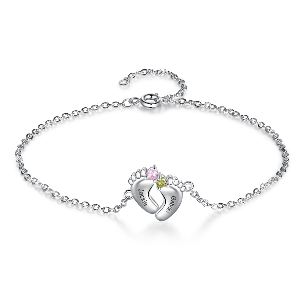 Personalized Baby Foot Necklace With 1-6 Birthstones Engraved Names Gift For Mother