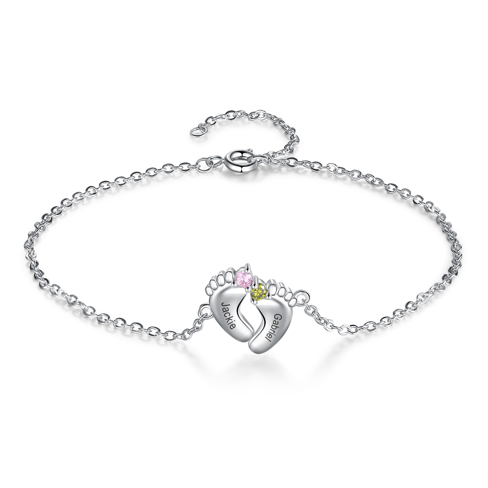 Personalized Baby Foot Necklace With 1-6 Birthstones Engraved Names Gift For Mother