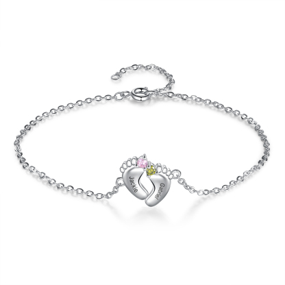 Personalized Baby Foot Necklace With 1-6 Birthstones Engraved Names Gift For Mother