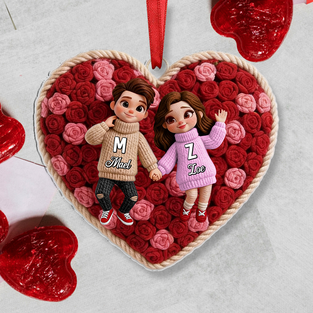 Personalized Heart Keychain or Hanging Decoration with Names for Couples
