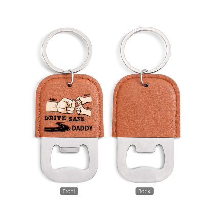 Personalized Leather Keychain With Bottle Opener For Dad Drive Safely