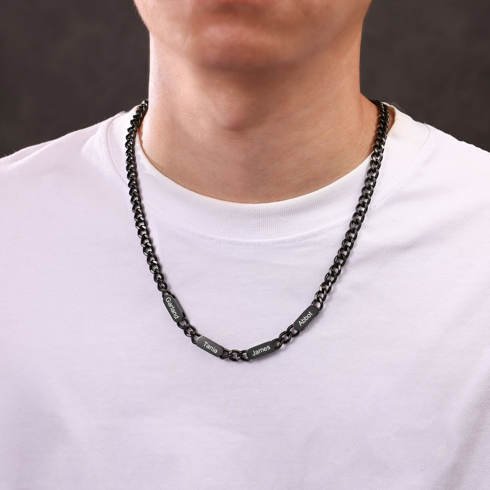 Personalized Men’s Stainless Steel Necklace Custom With 1-6 Engraved Names Gift For Dad Husband