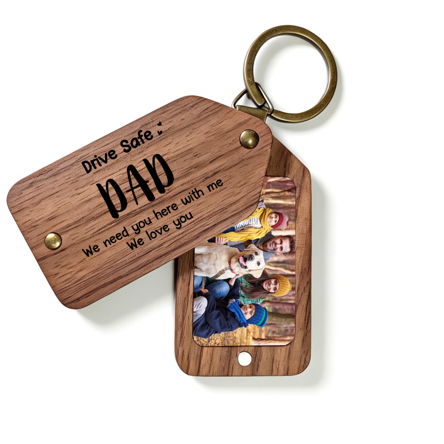 Personalized Wooden Photo Keychain Drive Safe Dad