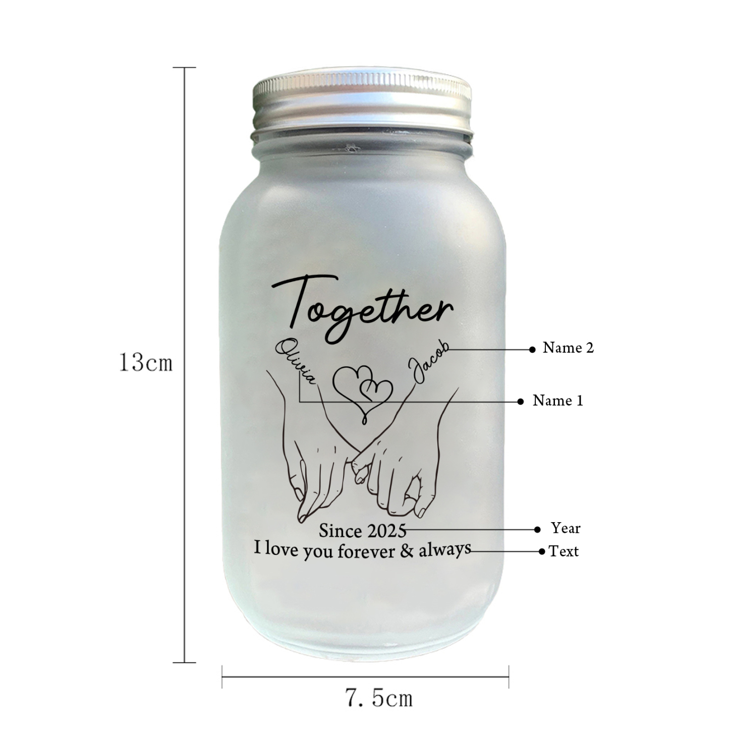 Custom Couple Frosted Mason Jar Night Light