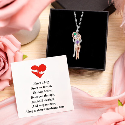 Couple Birthstone Hug Necklace, Customizable Romantic Anniversary Gift for Partner or Loved One, Lorajewel