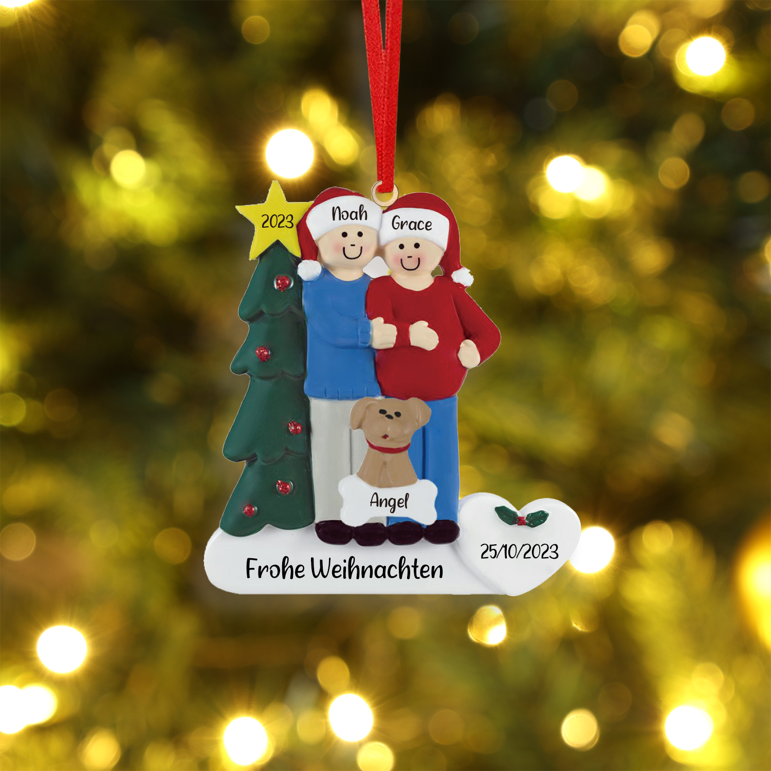 3 Names-Personalized Family Wooden Christmas Xmas Tree Decoration Ornament-Custom 3 Names And Dates Hanging Ornament Gifts For Family
