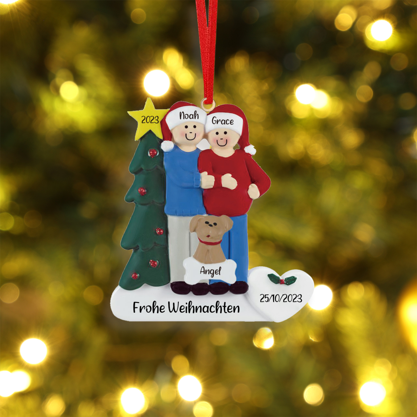 3 Names-Personalized Family Wooden Christmas Xmas Tree Decoration Ornament-Custom 3 Names And Dates Hanging Ornament Gifts For Family