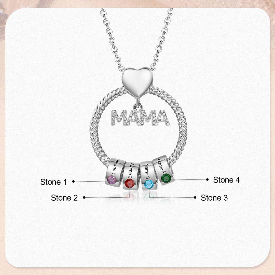 4 Names-Personalized Mom Necklace Set With  Premium Custom Necklace With 4 Birthstones Engraved Names Gift For Mom
