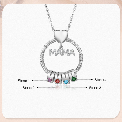 4 Names-Personalized Mom Necklace Set With  Premium Custom Necklace With 4 Birthstones Engraved Names Gift For Mom