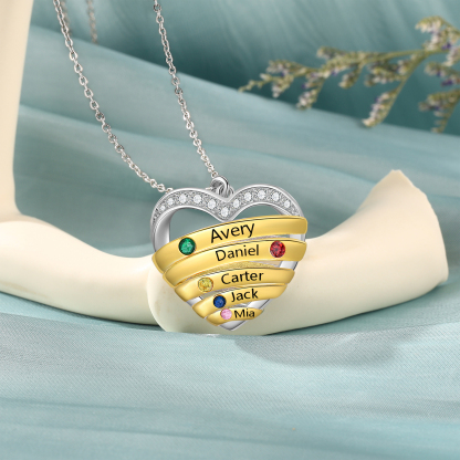 5 Names - Personalized Beautiful Heart Necklace with Custom Name and Birthstone, As a Mother's Day Gift for Mom