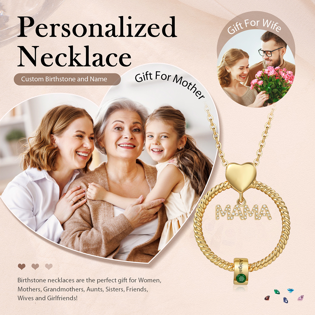 1 Name-Personalized Mom Necklace Set With  Premium Custom Necklace With 1 Birthstones Engraved Names Gift For Mother