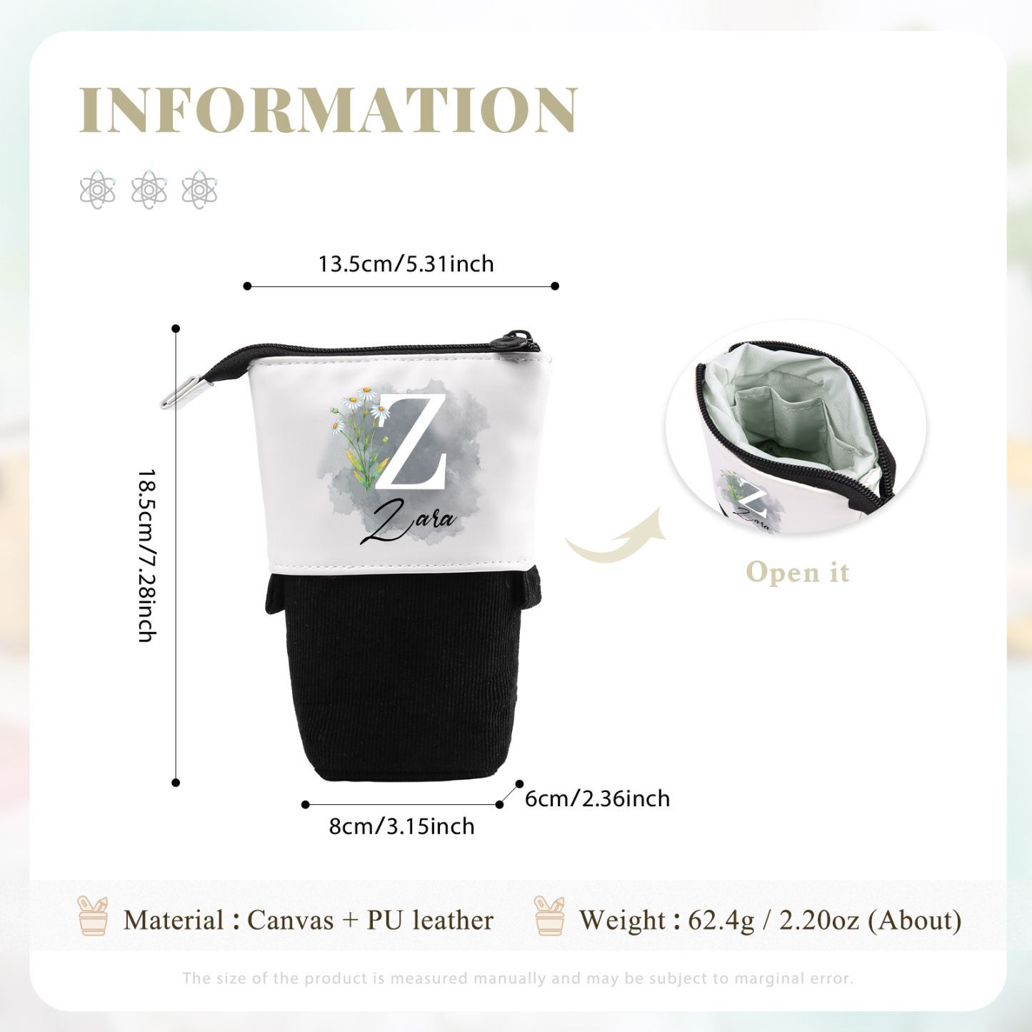 Personalized Pencil Case Custom Name & Letter & Birthday Flower Pen Pouch Back To School Gift for Kids