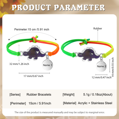 2 Pcs Personalized Name Color Changing Bracelets Cute Cartoon Animal Dinosaur Stretch Bracelet Set Back to School Gift for Girls