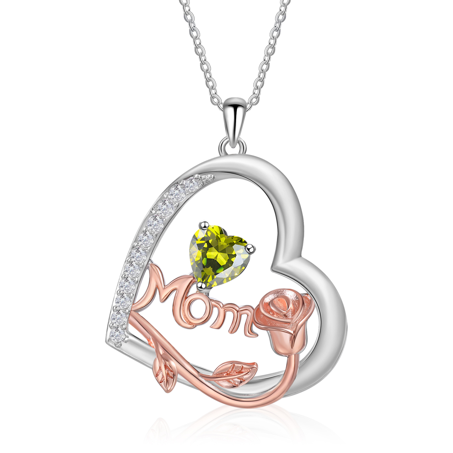1 Name - Personalized Silver Heart Necklace with Birthstone and Name as a Mother's Day Gift for Mom