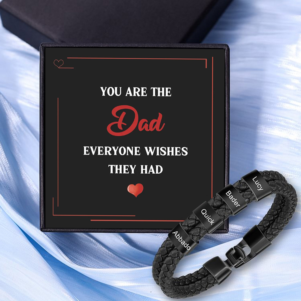 1-8 Names Personalized Braided Leather Bracelet Engraving Men's Bracelet Gift for Dad