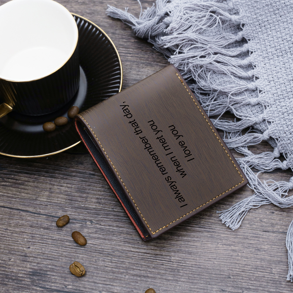 Personalized Photo Leather Men's Wallet With Card Slot Engraved Text With Gift Box For Him