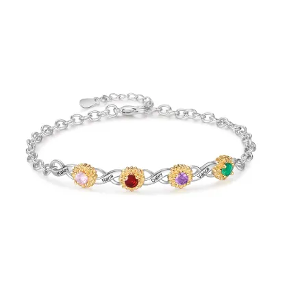 2-4 Birthstones & Names - Personalized Birthstone Beautiful Bracelet Gift for Her
