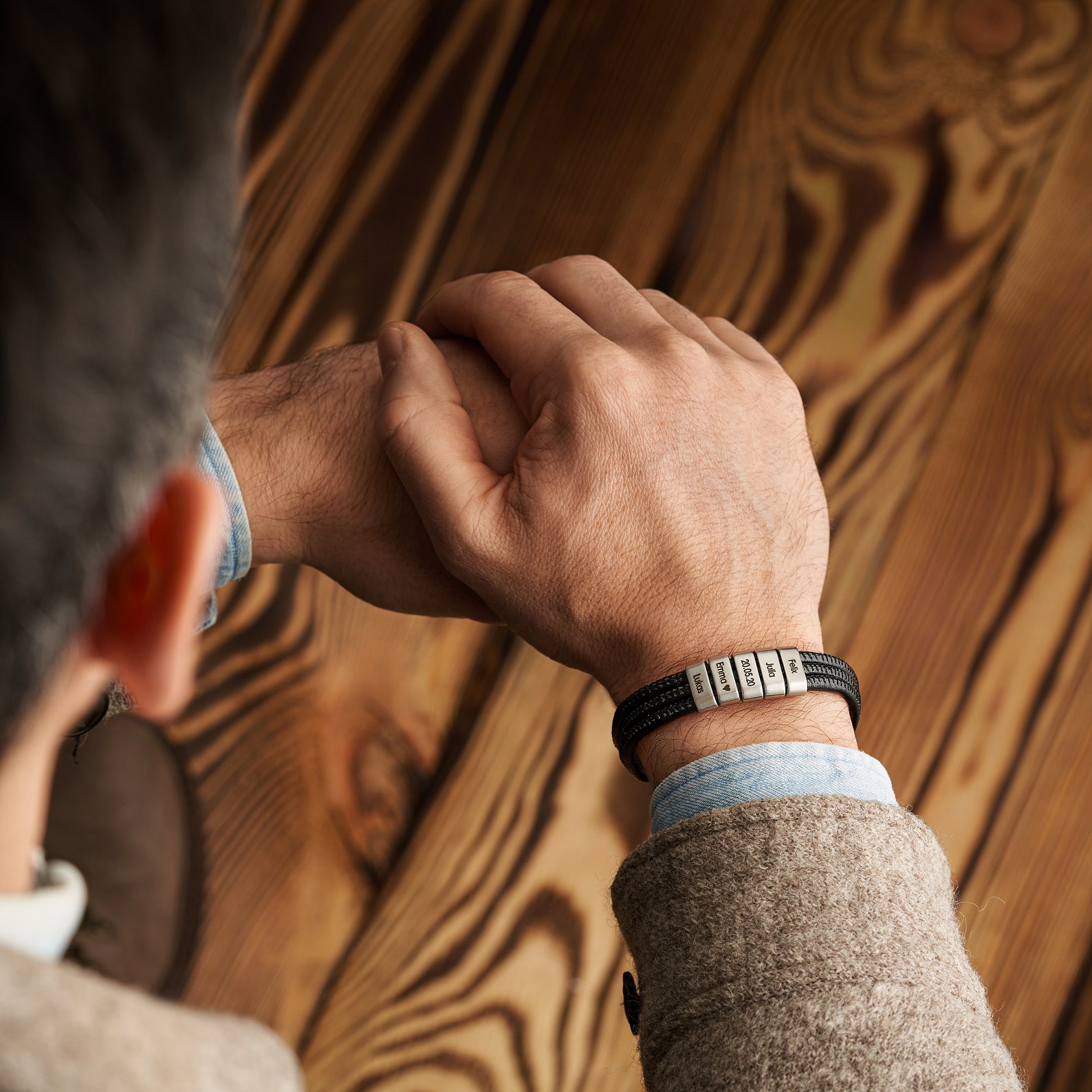 Personalized Braided Leather Bracelet Engraved 4 Names Men's Bracelet Gifts For Him