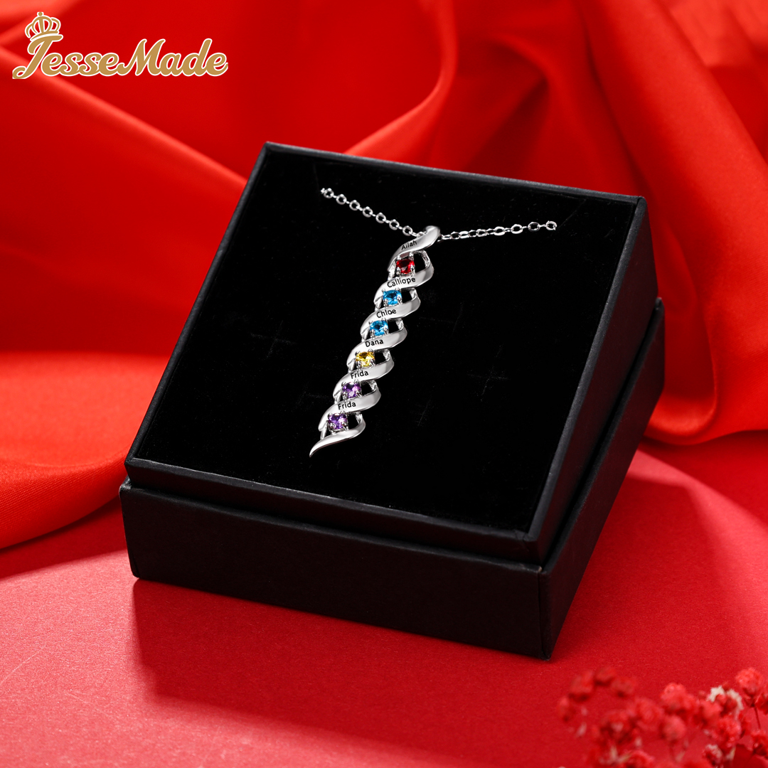 3 Names-Customized Necklace Cascading Pendant with 1-10 Birthstones Engraving 3 Names Gifts for Her