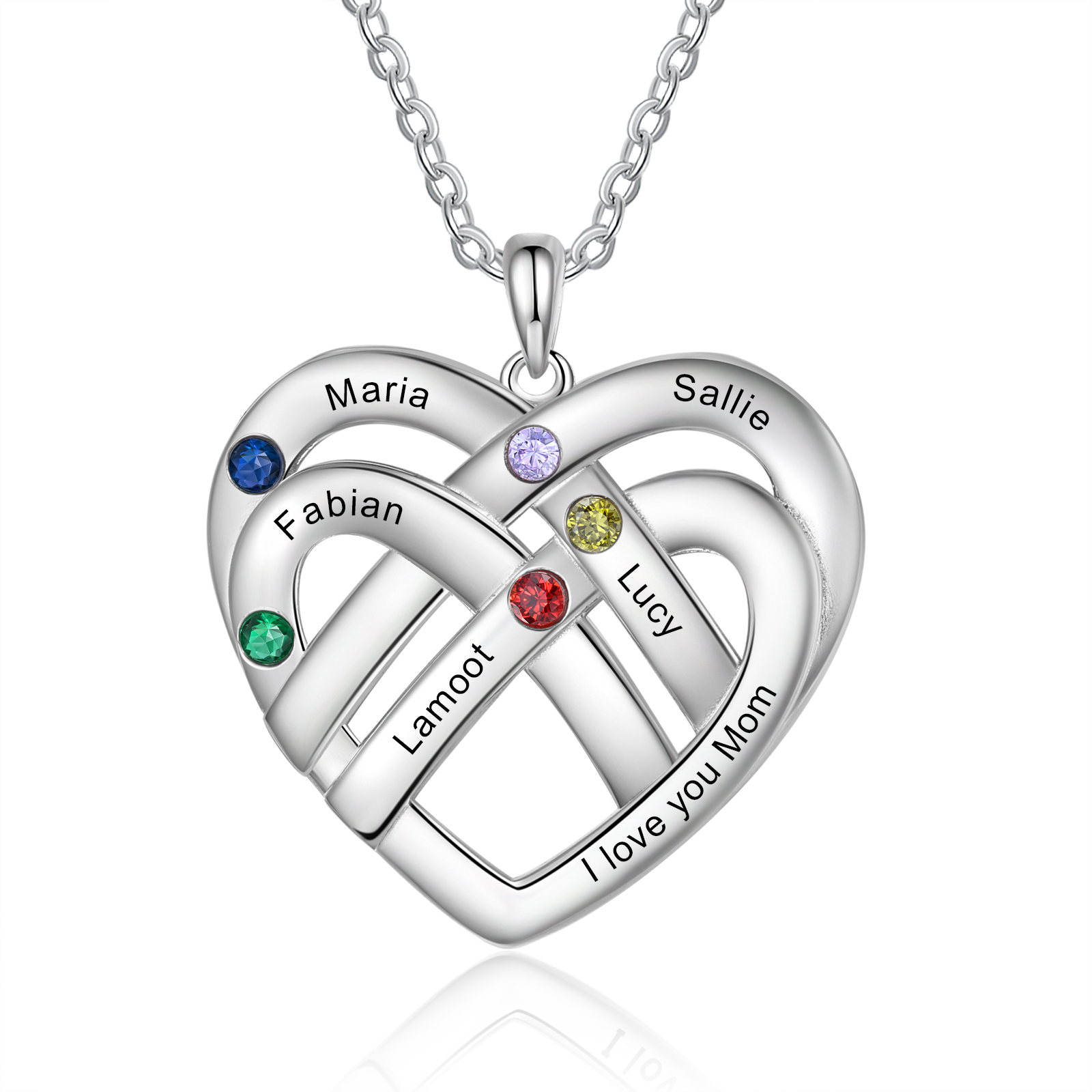 5 Names - Personalized Double Layer Heart Necklace with Custom Name and Birthstone, As a Mother's Day Gift for Mom
