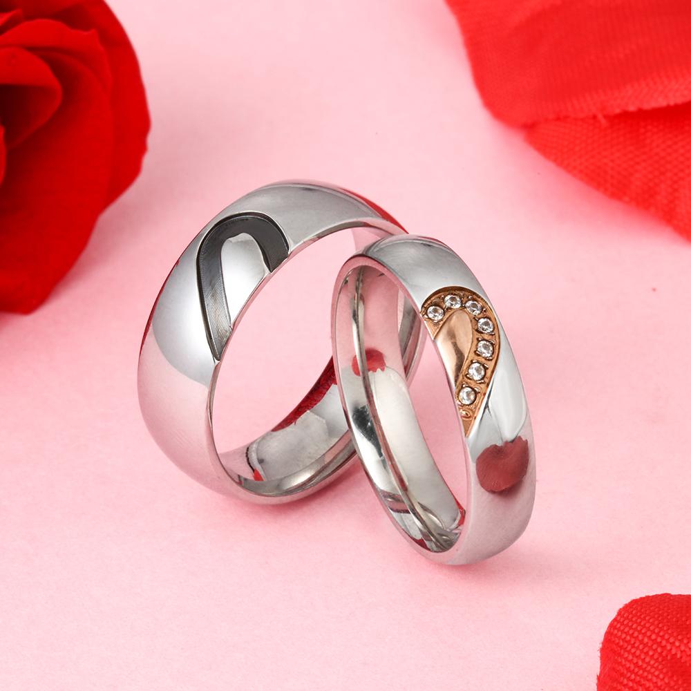 Half Heart Matching Promise Rings for Couple Lovers Custom Engraved Bands Ring