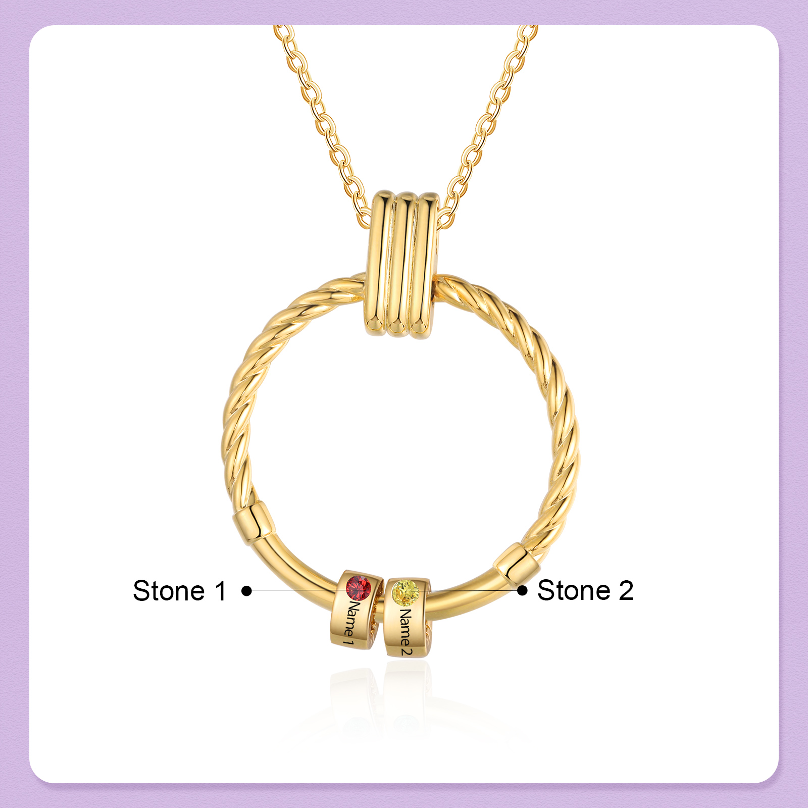 2 Names - Personalized Round Pendant Necklace Customized Name Gift for Her