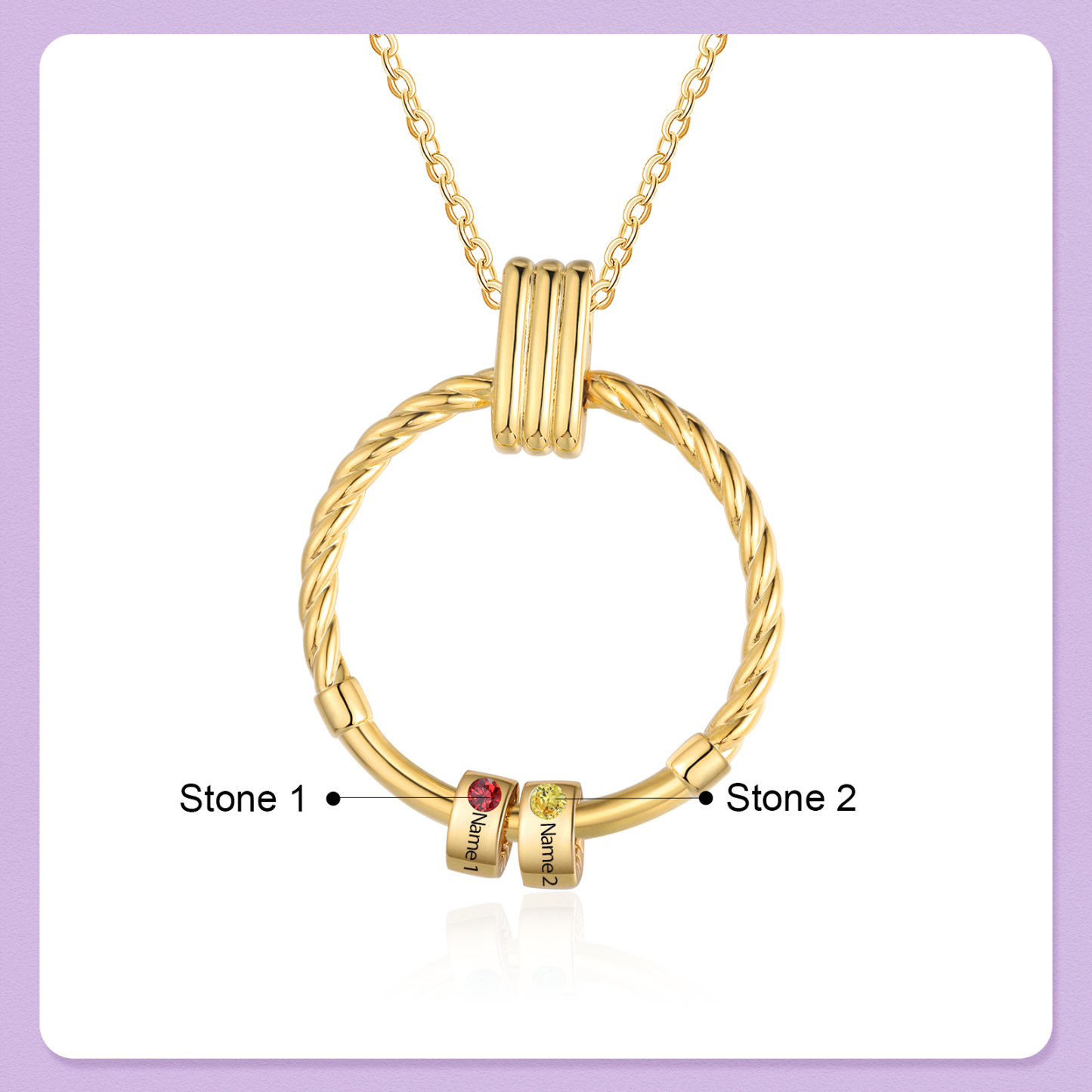 2 Names - Personalized Round Pendant Necklace Customized Name Gift for Her