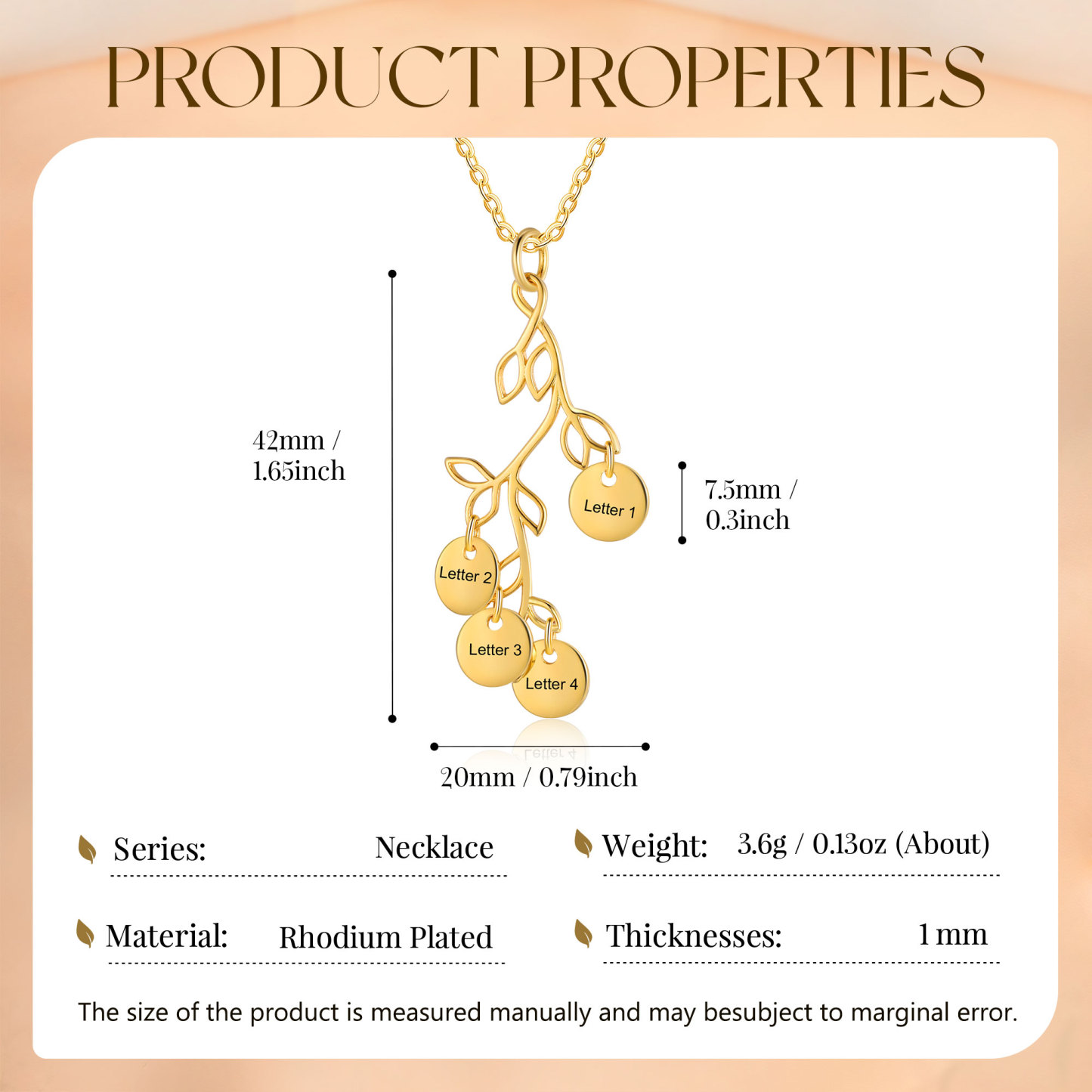 4 Letters - Personalized Special Leaf Pendant Necklace Beautiful Letter Necklace Gift for Her