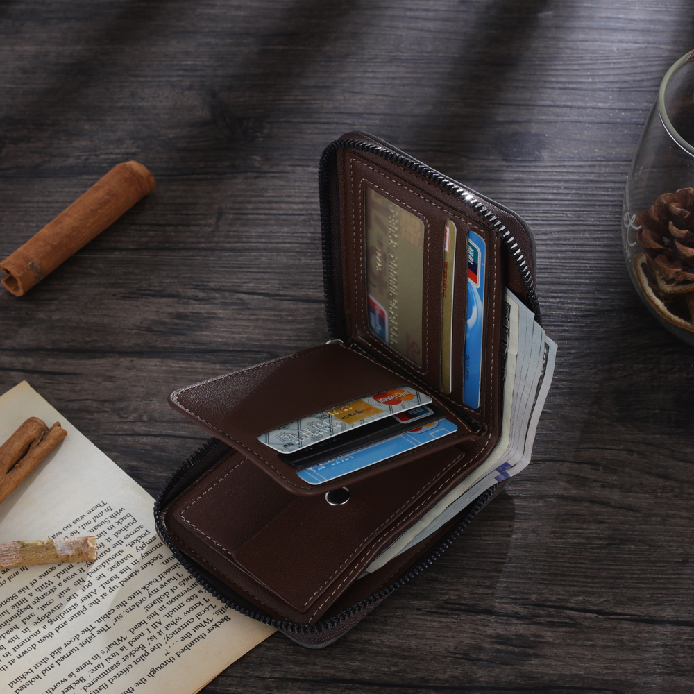 Photo Personalized Leather Zipper Men's Wallet Custom Text Fold Wallet for Dad