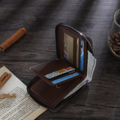 Photo Personalized Leather Zipper Men's Wallet Custom Text Fold Wallet for Dad