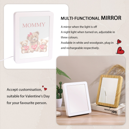 2 Names - Personalized Mum Home Bear Style Custom Text LED Night Light Gift for Mom
