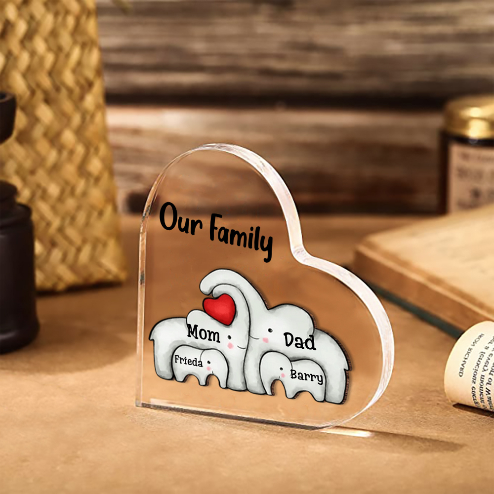 Customized 2-7  Names,Elephant Family Style Acrylic Heart Decoration Brand Plaque Decoration for Our Family