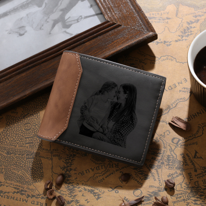 Personalized Leather Wallet Engraved Photo Short Purse Gifts For Men