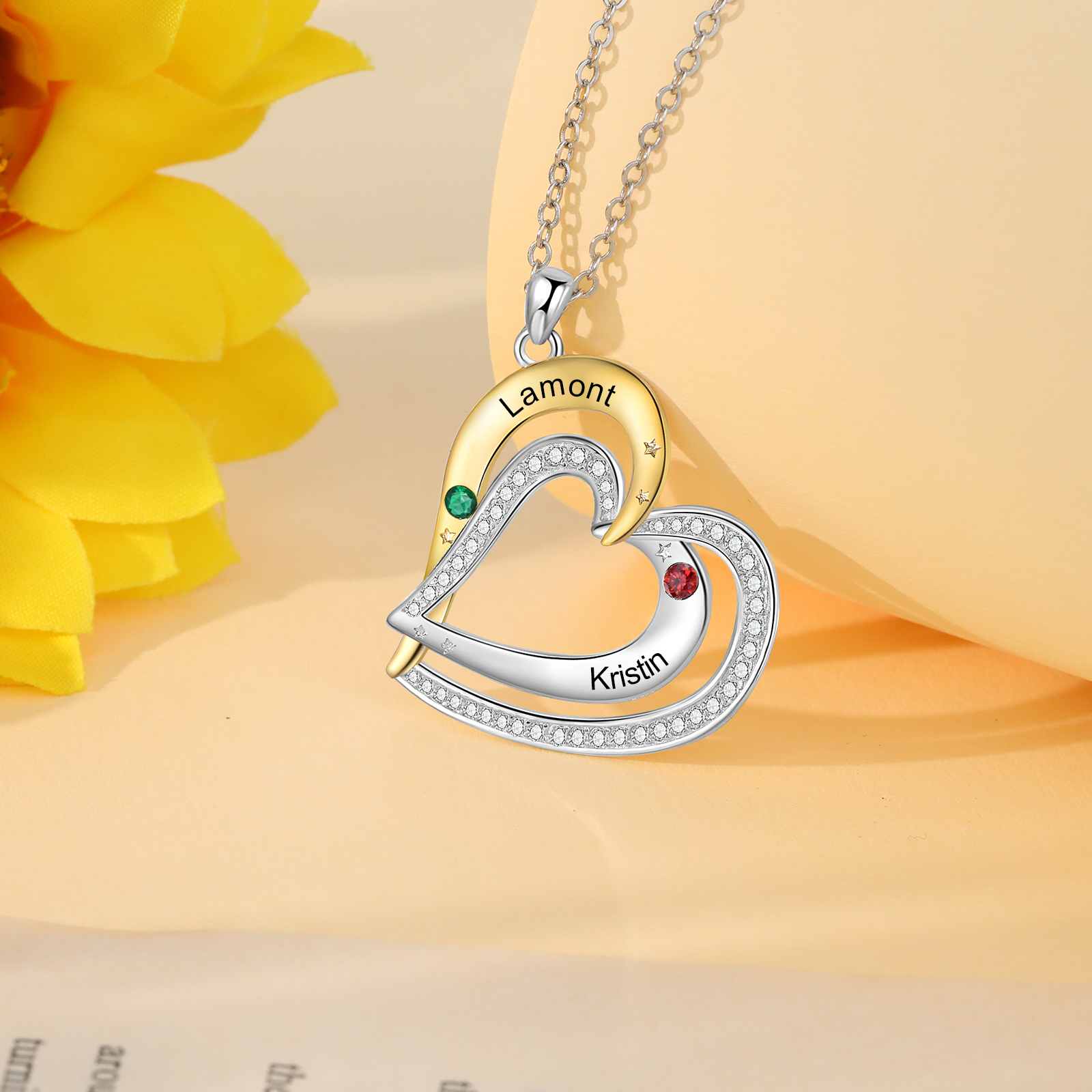 2 Names - Personalized Love Necklace with Customized Name and Birthstone, A Special Gift for Her