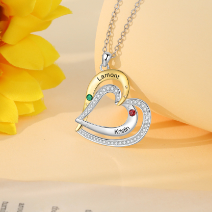 2 Names - Personalized Love Necklace with Customized Name and Birthstone, A Special Gift for Her