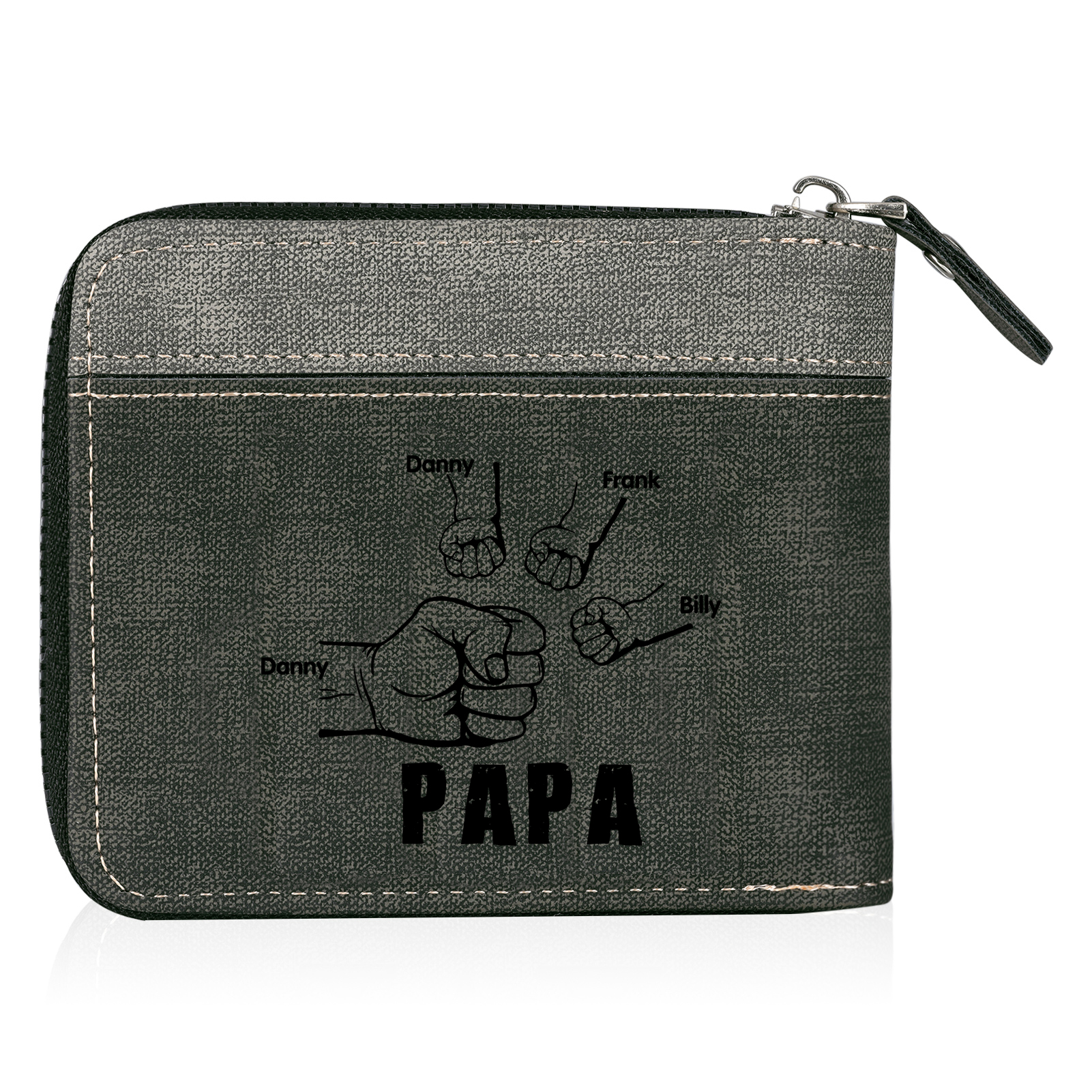 4-Names Personalized Leather Men's wallet With Card Slot Engraved With Name And Photo For Papa As a Father's Day Unique Gift