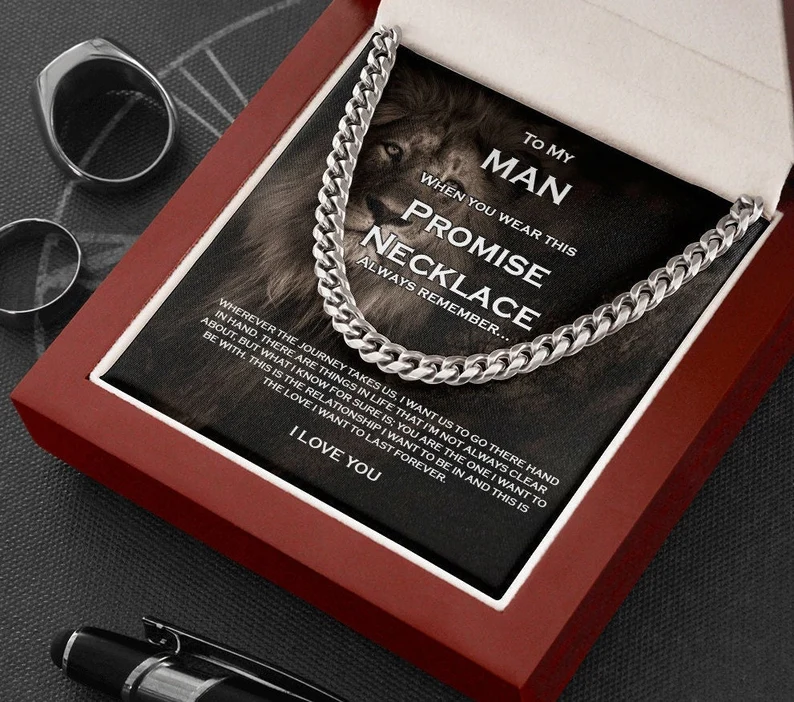 To My Man-Cuban Link Chain Necklace Promise Necklace Gift Set "You are The One I Want to be With"