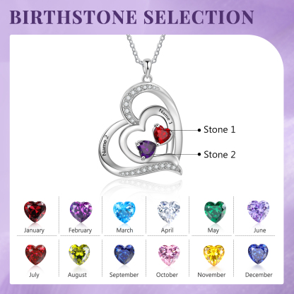 2 Names - Personalized Heart Necklace with Customized Names and Birthstone As Mother's Day Gift for Mom