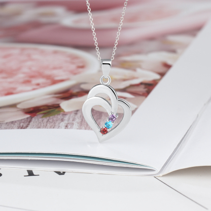 Personalized Heart S925 Necklace With 3 Birthstones Engraved Names Gift For Her