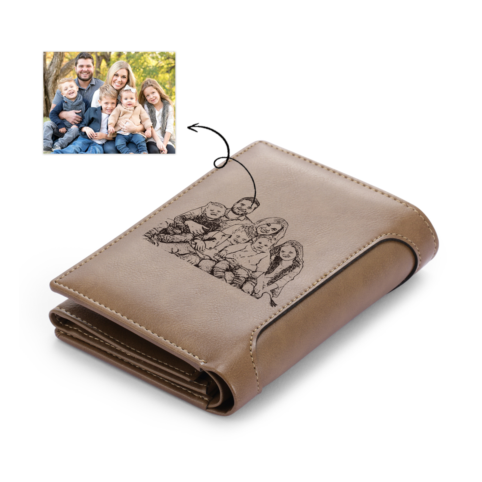 4 Names-Personalized Doll Customized Leather Men's Wallet Customized Name Folding Brown Wallet for Dad
