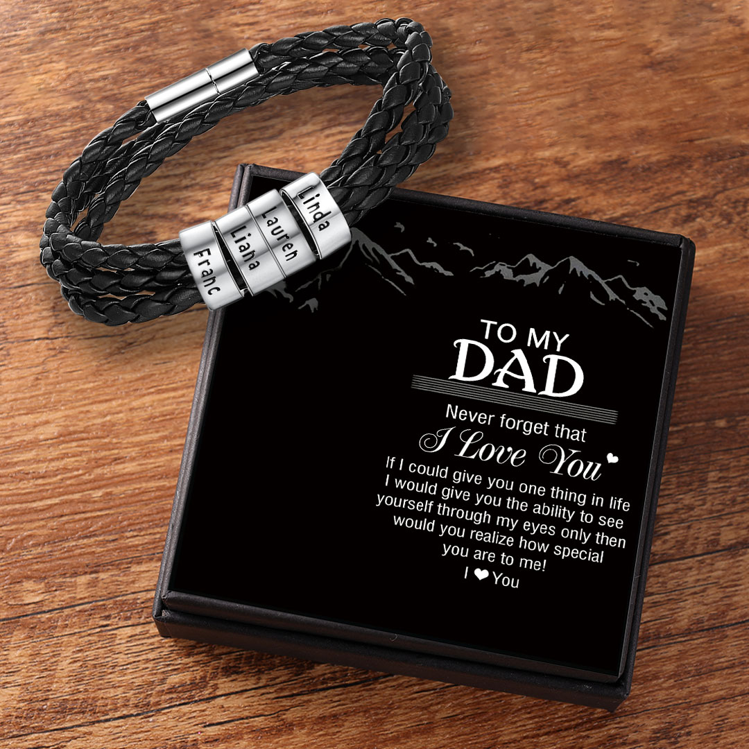 Braided Leather Personalised Name 4 Beads Men's Bracelets Gifts For Him Best Gift For Dad