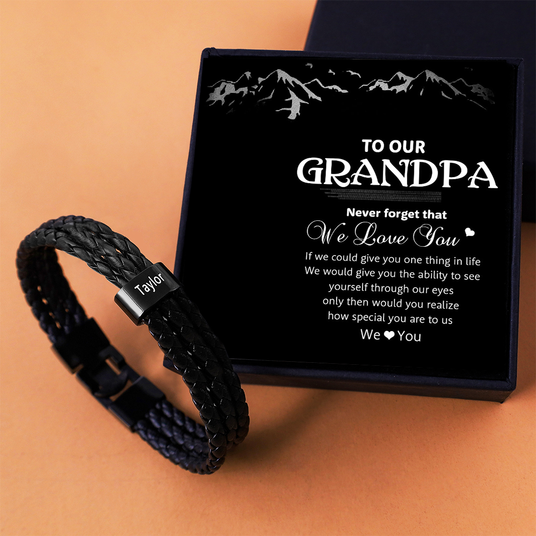 Personalized Braided Leather Bracelet Engraved 1 Name Men's Bracelet Gifts For Him