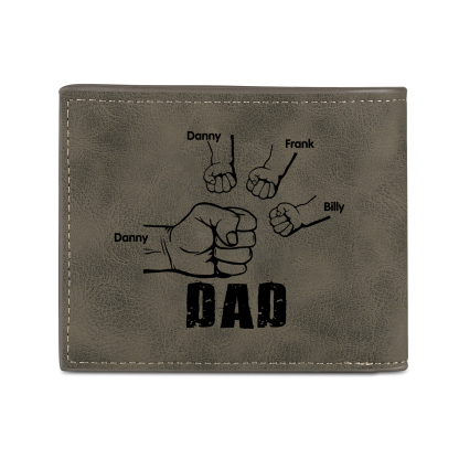 4 Names - Personalized Photo Custom Leather Men's Folding Wallet as a Father's Day Gift for Dad