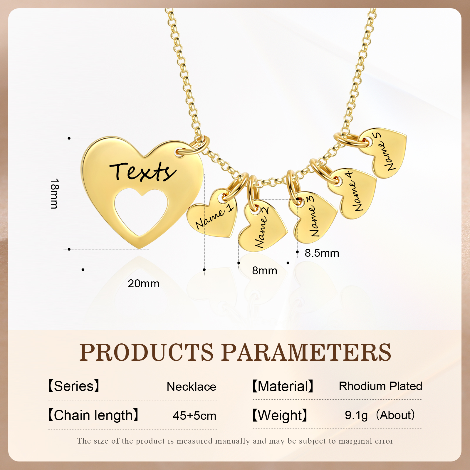 5 Names - Personalized Love Pendant Necklace with Gift Box Customized Name Gift for Her